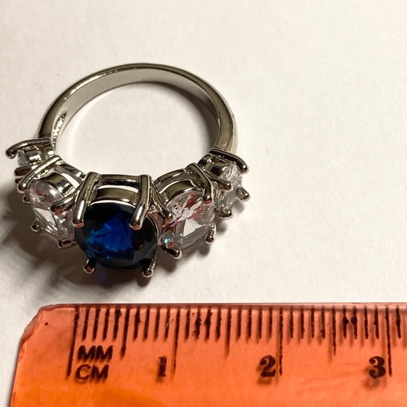 Silver Sapphire Blue Cubic Zirconia Anniversary Ring Size 7 Plated Simulated - Picture 11 of 11